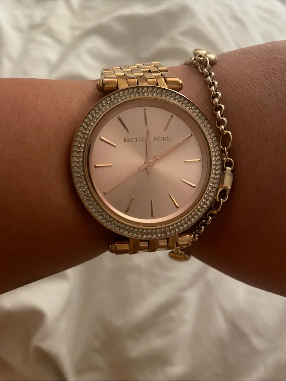 Michael Kors Rose Gold Watch with Rose Dial and Crystal Bezel